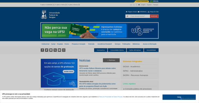 Security scan screenshot of http://www.ufs.br/