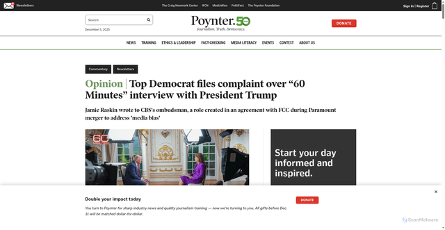 Security scan screenshot of https://www.poynter.org/commentary/2025/60-minutes-donald-trump-interview-cbs-jamie-raskin/