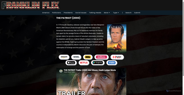 Security scan screenshot of https://www.franklinflix.com/the-patriot-2000/