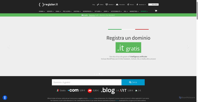 Security scan screenshot of https://www.register.it/