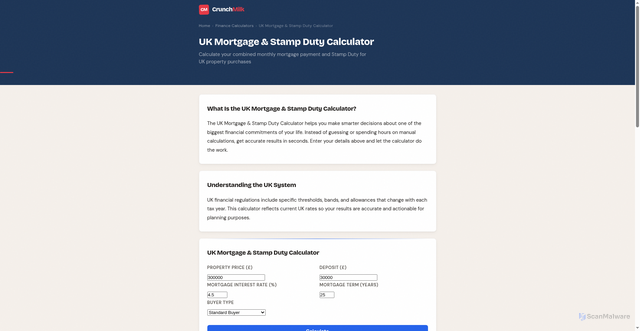 Security scan screenshot of https://crunchmilk.pages.dev/uk-mortgage-stamp-duty-calculator/