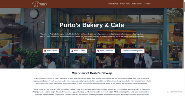 Security scan screenshot of https://theportosbakery.com/