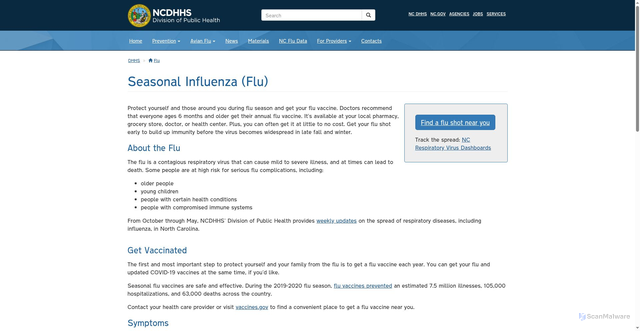 Security scan screenshot of https://flu.ncdhhs.gov/