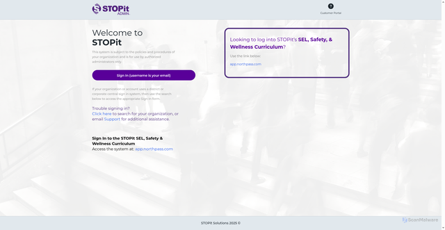 Security scan screenshot of https://admin.stopitsolutions.com