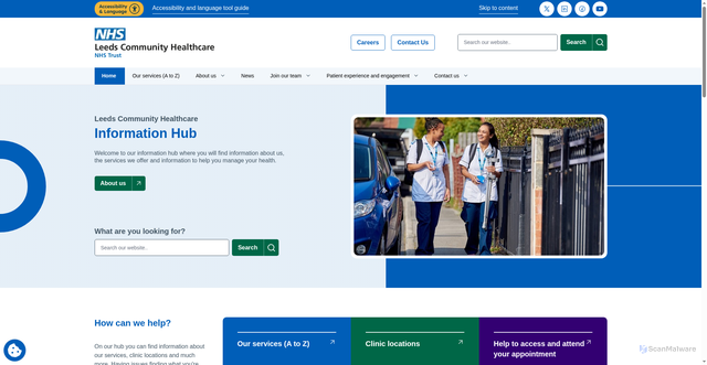 Security scan screenshot of http://www.leedscommunityhealthcare.nhs.uk/