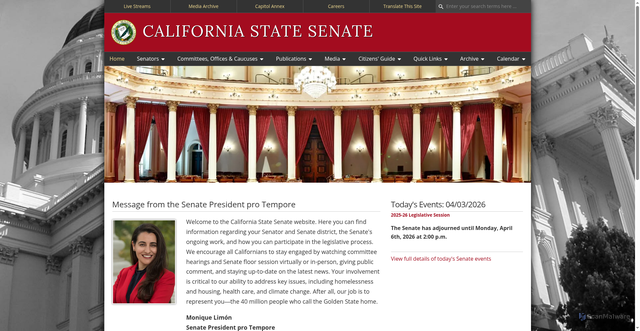 Security scan screenshot of https://senate.ca.gov