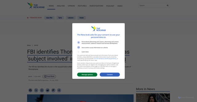 Security scan screenshot of https://www.newarab.com/news/fbi-identifies-thomas-matthew-crooks-trump-rally-shooting