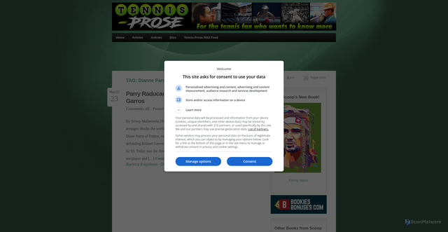 Security scan screenshot of https://www.tennis-prose.com/tag/dianne-parry/