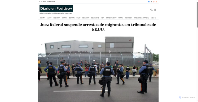 Security scan screenshot of https://www.diarioenpositivo.com/politica/juez-eeuu-bloquea-nivel-nacional-arrestos-personas-migrantes-tribunales-inmigracion/20260624094347084747.html