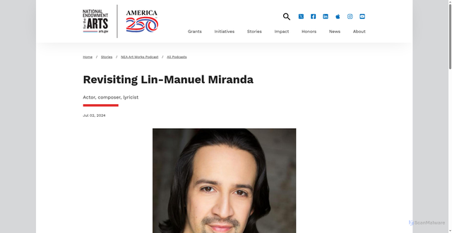 Security scan screenshot of https://www.arts.gov/stories/podcast/revisiting-lin-manuel-miranda
