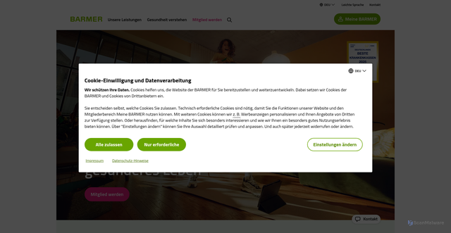 Security scan screenshot of https://www.barmer.de/