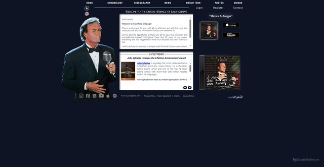 Security scan screenshot of https://www.julioiglesias.com/pagina.php?cs_id_idioma=1&cs_id_pagina=5
