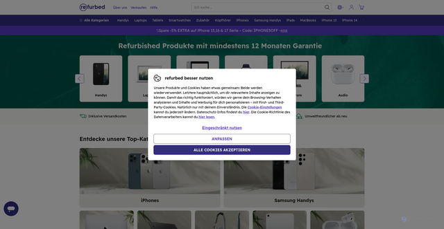 Security scan screenshot of https://refurbed.de