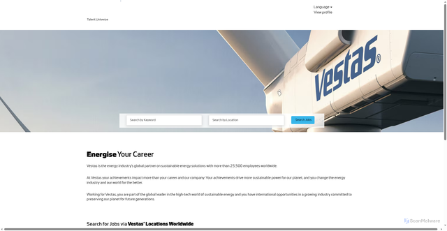 Security scan screenshot of https://careers.vestas.com/