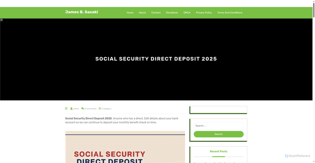 Security scan screenshot of https://jamesbsasaki-3ss.pages.dev/xyom-social-security-direct-deposit-2025-btdoz/