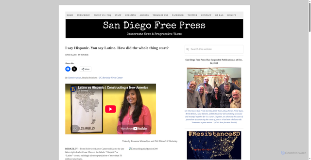 Security scan screenshot of https://sandiegofreepress.org/2014/06/i-say-hispanic-you-say-latino-how-did-the-whole-thing-start/