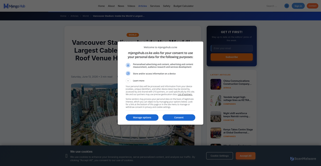Security scan screenshot of https://mjengohub.co.ke/articles/world/vancouver-stadium-inside-the-worlds-largest-cable-supported-retractable-roof-venue-hosting-world-cup-2026-match-8