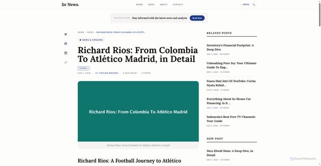Security scan screenshot of https://dl.iir.edu.ua/iir-news/richard-rios-from-colombia-to-atletico-madrid-1767647936