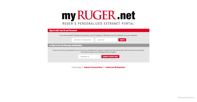 Security scan screenshot of https://myruger.net