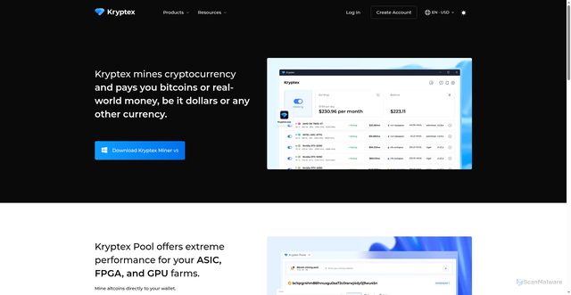 Security scan screenshot of https://kryptex.com