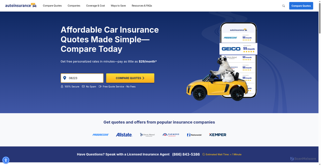 Security scan screenshot of https://www.autoinsurance.com/
