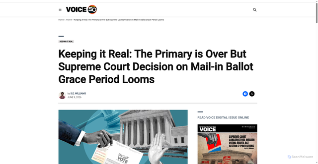Security scan screenshot of https://theievoice.com/supreme-court-mail-in-ballot/