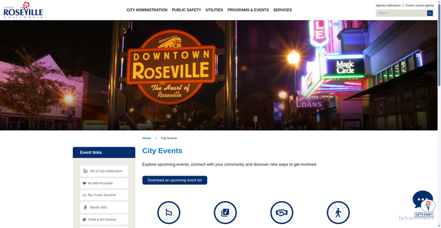Security scan screenshot of https://www.roseville.ca.gov/programs_events/index.php