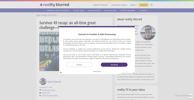 Security scan screenshot of https://www.realityblurred.com/realitytv/2025/12/survivor-49-e11-cherry-on-top-recap/