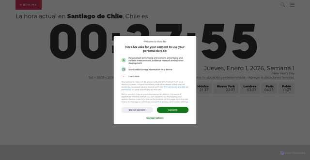 Security scan screenshot of https://hora.mx/Santiago