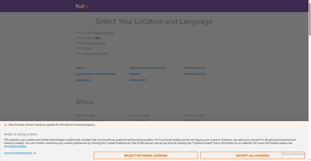Security scan screenshot of https://www.fedex.com