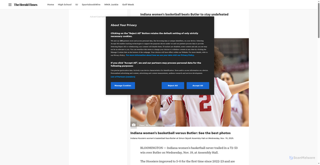 Security scan screenshot of https://www.heraldtimesonline.com/story/sports/college/iu/2025/11/19/indiana-womens-basketball-vs-butler-instant-analysis-key-takeaways-final-score/86432926007/