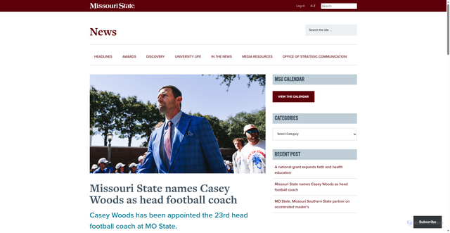Security scan screenshot of https://news.missouristate.edu/2025/12/19/missouri-state-names-casey-woods-as-head-football-coach/