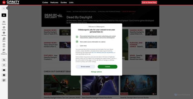 Security scan screenshot of https://www.gfinityesports.com/dead-by-daylight