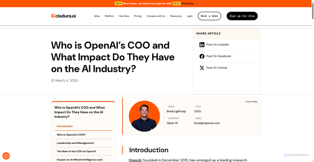 Security scan screenshot of https://www.clodura.ai/insight-navigator/who-is-openais-coo/