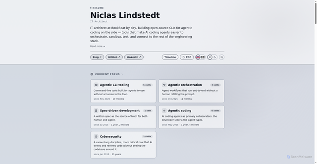 Security scan screenshot of https://niclaslindstedt.se