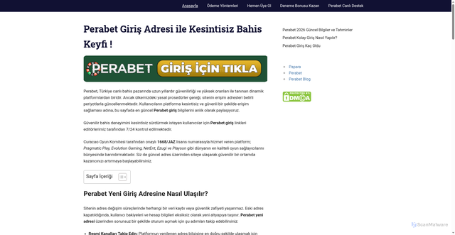 Security scan screenshot of https://perabetgirisadresi.com/