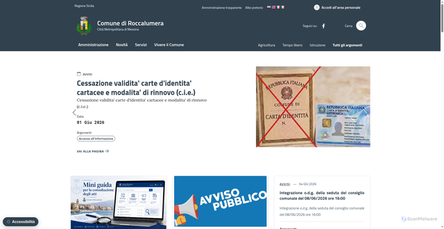 Security scan screenshot of https://www.comune.roccalumera.me.it
