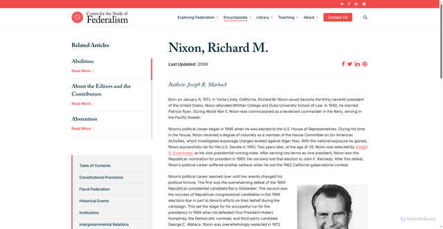 Security scan screenshot of https://federalism.org/encyclopedia/no-topic/nixon-richard-m/