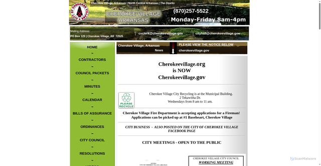 Security scan screenshot of https://cherokeevillage.gov/