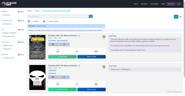 Security scan screenshot of https://www.keycollectorcomics.com/series/punisher-kills-the-marvel-universe,6574/