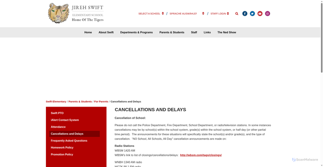 Security scan screenshot of https://swift.newbedfordschools.org/parents___students/for_parents/cancellations_and_delays