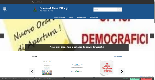 Security scan screenshot of https://www.comune.chiesdalpago.bl.it/home