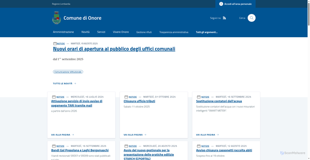 Security scan screenshot of https://www.comune.onore.bg.it/