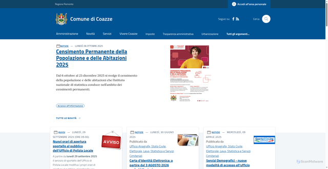 Security scan screenshot of https://www.comune.coazze.to.it/