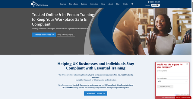 Security scan screenshot of https://protrainings.uk