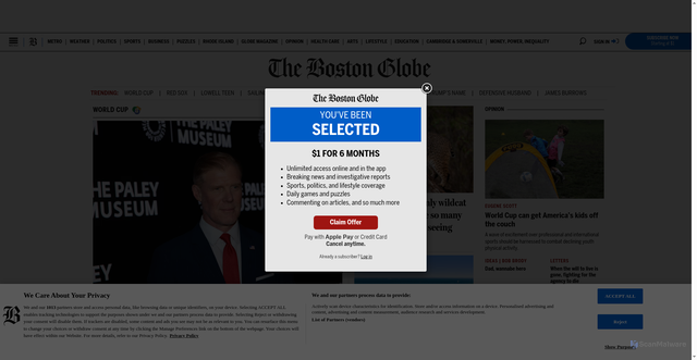 Security scan screenshot of https://www.bostonglobe.com