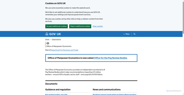 Security scan screenshot of https://www.gov.uk/government/organisations/office-of-manpower-economics