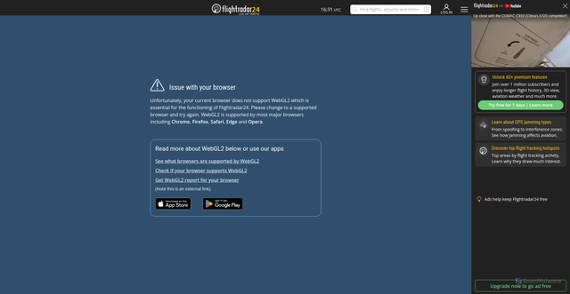Security scan screenshot of https://free.flightradar24.com/
