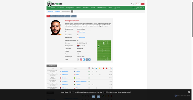 Security scan screenshot of https://soccer365.net/players/3538/