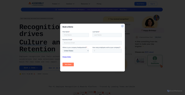 Security scan screenshot of https://joinassembly.com